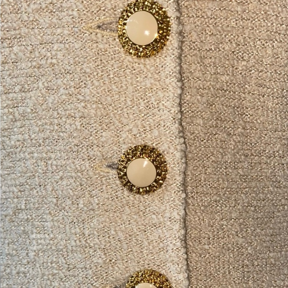 St. John Tan Boucle Knit Long Jacket and Skirt - Picture 4 of 10